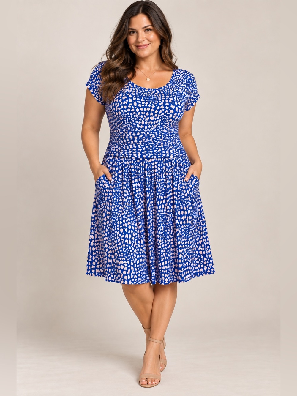 Boden Amelie Blue Heart Cluster Jersey Pocket Dress US 12R